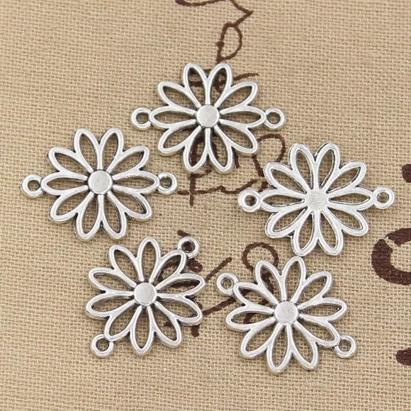 15pcs Charms Flower Connector 25x19mm Antique Making Pendant fit,Vintage Tibetan Bronze Silver color,DIY Handmade Jewelry