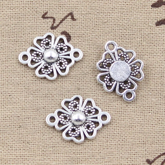 15pcs Charms Flower Connector Link 20x10mm Antique Making Pendant fit,Vintage Tibetan Bronze Silver color,DIY Handmade Jewelry