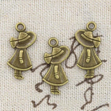 15pcs Charms Girl With Hat 12x24mm Antique Silver Color Pendants Making DIY Handmade Tibetan Finding Jewelry