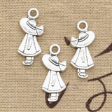 15pcs Charms Girl With Hat 12x24mm Antique Silver Color Pendants Making DIY Handmade Tibetan Finding Jewelry