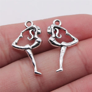 15pcs Charms Gymnast Sporter Gymnastics Player 26x14mm Antique Silver Color Pendants Making DIY Handmade Tibetan Finding Jewelry