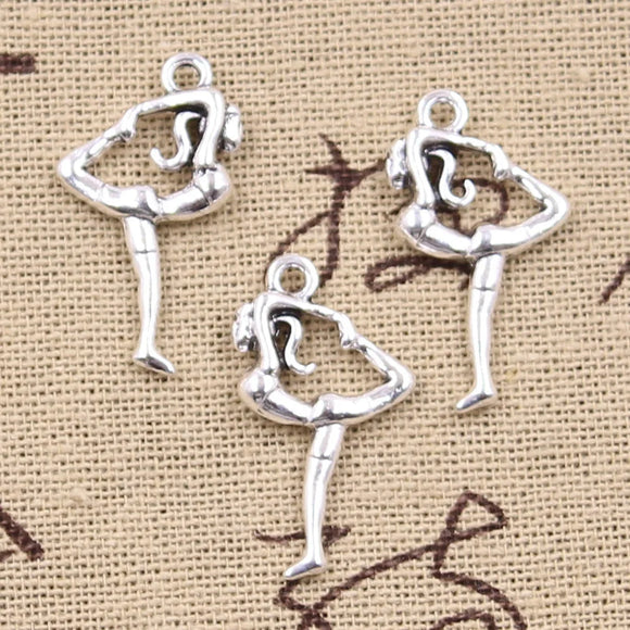 15pcs Charms Gymnast Sporter Gymnastics Player 26x15mm Antique Silver Color Pendants Making DIY Handmade Tibetan Finding Jewelry