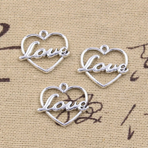 15pcs Charms Heart Love 19x20mm Antique Silver Color Pendants Making DIY Handmade Tibetan Finding Jewelry