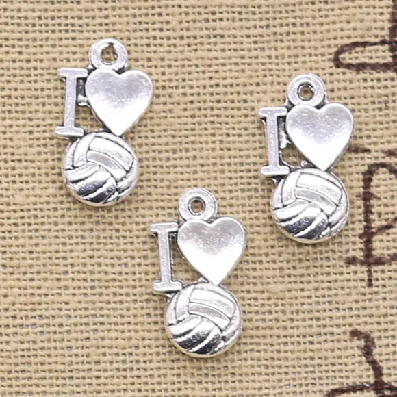 15pcs Charms I Love Volleyball 16x9mm Antique Making Pendant fit,Vintage Tibetan Silver color,DIY Handmade Jewelry