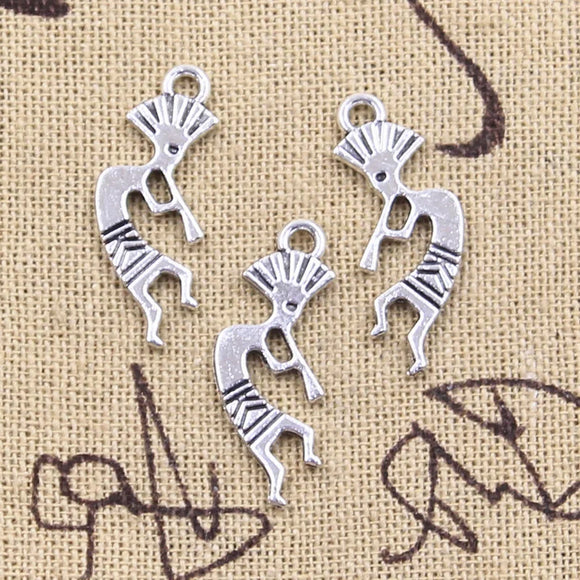 15pcs Charms Native Bumper Kokopelli 25x12mm Antique Silver Color Pendants Making DIY Handmade Tibetan Finding Jewelry
