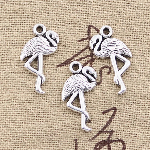 15pcs Charms One Leg Standing Crane Flamingo 24x10mm Antique Making Pendants,Vintage Tibetan Silver color,DIY Handmade Jewelry