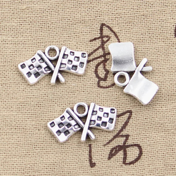 15pcs Charms Racing Flag 13x22mm Antique Silver Color Pendants Making DIY Handmade Tibetan Finding Jewelry