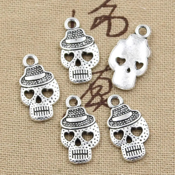 15pcs Charms Skeleton Skull Hat 21x12mm Antique Making Pendant fit,Vintage Tibetan Bronze Silver color,DIY Handmade Jewelry