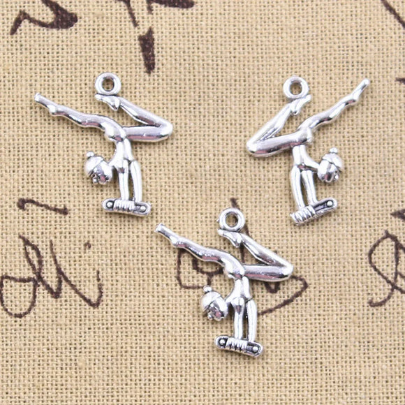 20pcs Charms Sporter Gymnastics Gymnast Player 22x22mm Antique Silver Color Pendants Making DIY Handmade Tibetan Finding Jewelry
