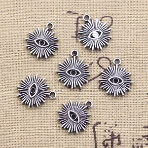 15pcs Charms Sun Eye Sunshine 17x15mm Antique Silver Color Pendants Making DIY Handmade Tibetan Finding Jewelry