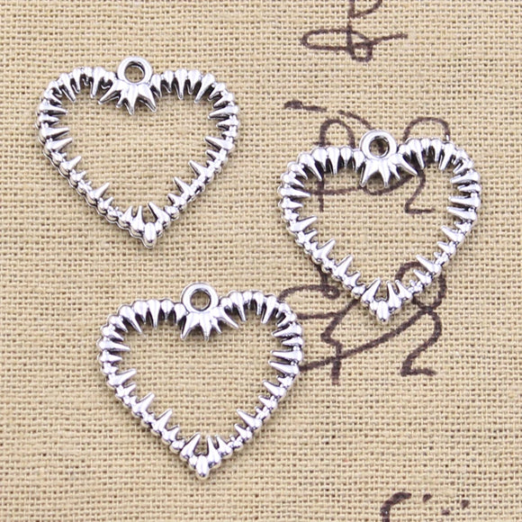 15pcs Charms Thorns Heart Bramble 24x24mm Antique Silver Color Pendants Making DIY Handmade Tibetan Finding Jewelry