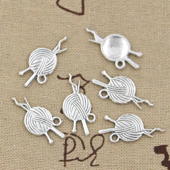 15pcs Charms Yarn Ball Knit Crochet 26x12mm Antique Making Pendant fit,Vintage Tibetan Silver color,DIY Handmade Jewelry