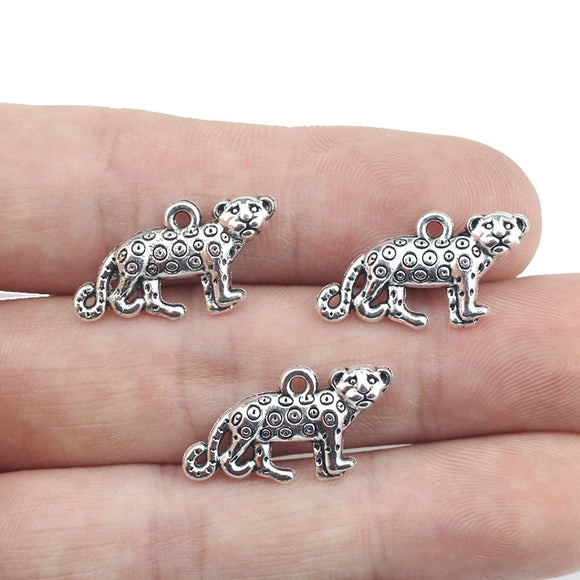 15pcs/lot 12*23mm Lovely Leopard Charm Antique Silver Color Pendant DIY Necklace Bracelet Jewelry Making