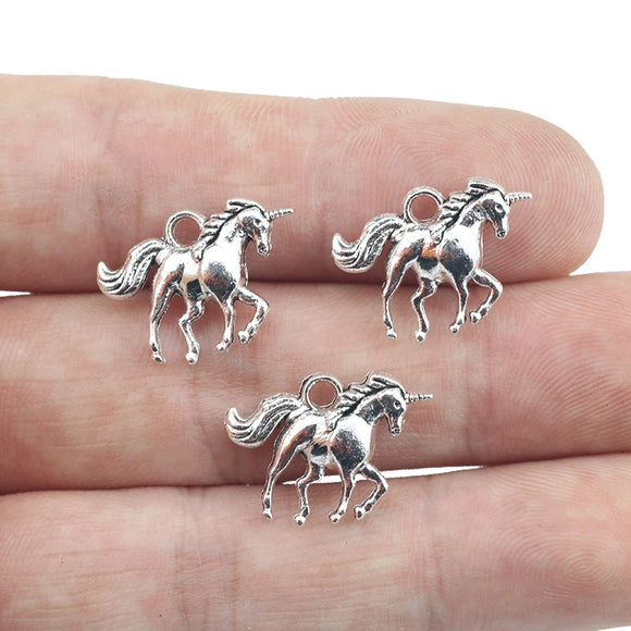 15pcs/lot 13*18mm 3D Unicorn Charm Antique Silver Color Unicorn Horse Pendant DIY Necklace Bracelet Jewelry Making