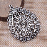 1Pcs/Lot 59x44mm Antique Silver Color Hollow Flower-Shaped Water Drop Charms Pendant For Jewelry Making