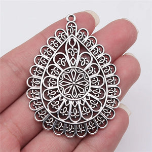 1Pcs/Lot 59x44mm Antique Silver Color Hollow Flower-Shaped Water Drop Charms Pendant For Jewelry Making