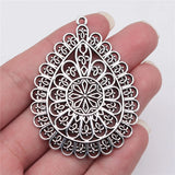 1Pcs/Lot 59x44mm Antique Silver Color Hollow Flower-Shaped Water Drop Charms Pendant For Jewelry Making