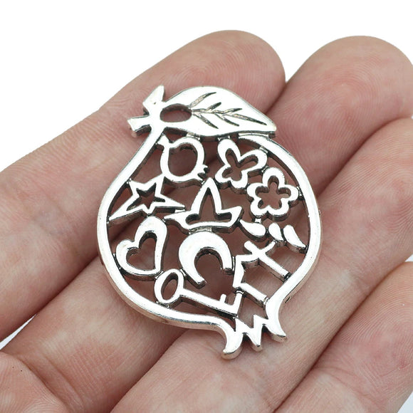 2 Pieces 32x42mm Antique Silver Plated Fruit Pomegranate Charms