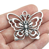 2 Pieces 39*47mm Antique Silver Color Hollow Butterfly Charms  Necklace For DIY Jewelry Making