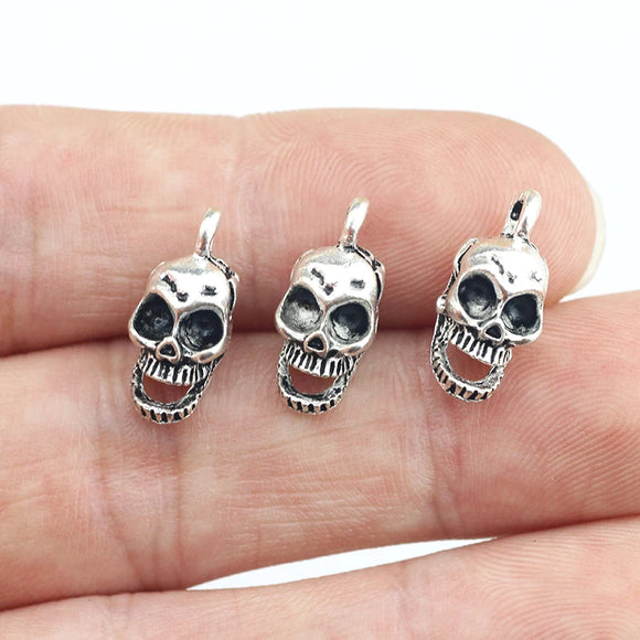 20 PCS/Lot 16mm*8mm Alloy Skeleton Charm Antique Silver Plated Human Head Skull Charms DIY  Jewelry