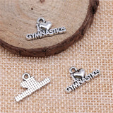 20 Pcs/Lot 11*20mm Antique Silver Plated I Love Gymnastics Charms Sports Metal Charm Wholesale