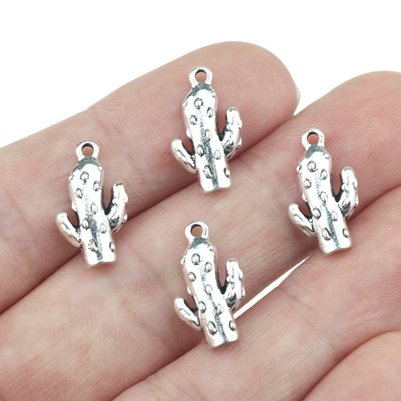 20 Pieces 10x17mm Antique Silver Plated Cactus Charms ef4357