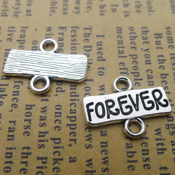 20 Pieces 13*17mm Mixed Alloy Antique Silver Color Forever Charms Connector Vintage Pendant Accessory For DIY Jewelry Making