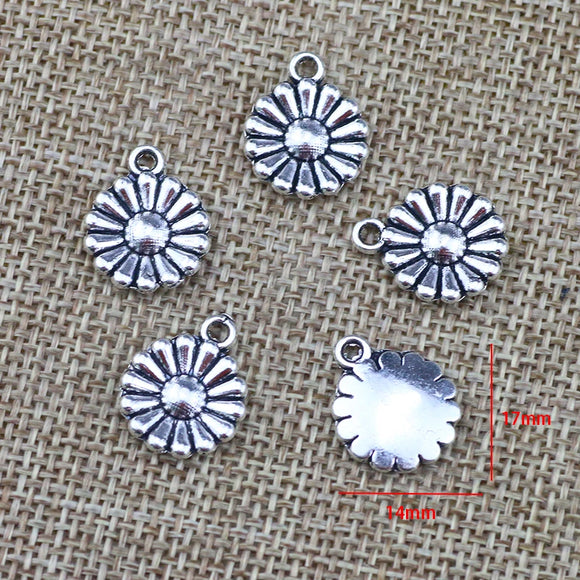 20 Pieces 14*17mm Mixed Alloy Antique Silver Color Flower Charms Vintage Pendant Accessory For DIY Jewelry Making
