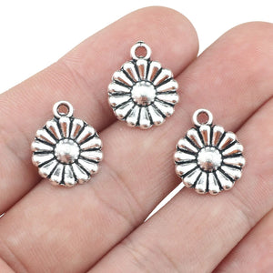 20 Pieces 14*17mm Small Flower Charm  Antique Silver Color Sun Flower Charms For DIY Neckalce Making