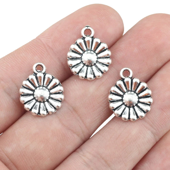 20 Pieces 14*17mm Small Flower Charm  Antique Silver Color Sun Flower Charms For DIY Neckalce Making