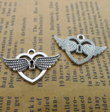 20 Pieces 16*25mm Antique Silver Color Pretty Heart Wings Charms Necklace Earrings Pendant Charms For Jewelry Making Findings