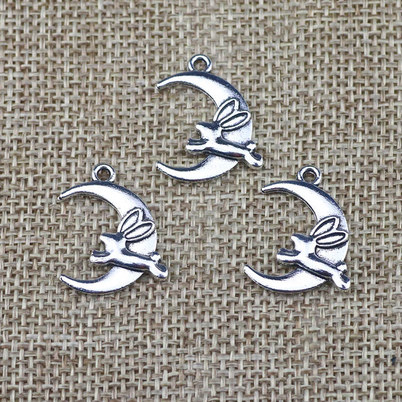 20 Pieces 20*22mm Mixed Alloy Antique Silver Color Moon Rabbit Charms Vintage Pendant Accessory For DIY Jewelry Making