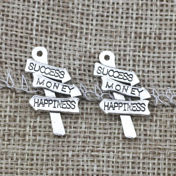 20 Pieces/Lot 14mm*25mm Antique Silver Plated Quote Success Money Happiness Inspiration Charm For Diy Jewelry Making