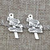 20 Pieces/Lot 14mm*25mm Antique Silver Plated Quote Success Money Happiness Inspiration Charm For Diy Jewelry Making