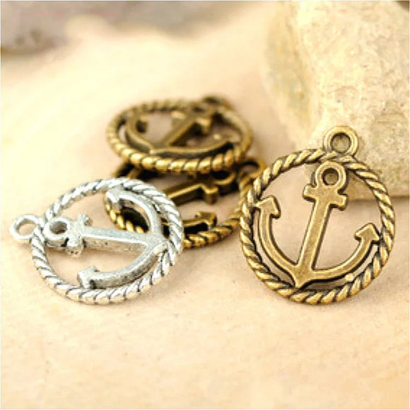 20 Pieces/Lot 15mm*18mm Antique Silver plated Or Antique Bronze Round Rope Anchor Charms Fit For Jewelry Making