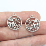 20 Pieces/Lot 24mm*20mm Antique Silver Plated Round Metal Bowknot Charm For Diy Jewelry Making