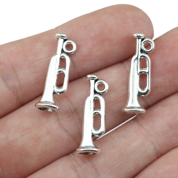 20 Pieces/Lot 8mm*22mm Antique Silver Plated Diy Jewelry Making Musical Horn Trumpet Charms For Jewelry Making