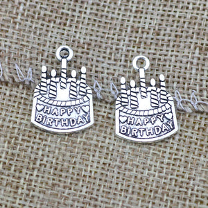 20 Pieces/Lot Antique Silver Color Happy Birthday Cake Charms Metal Alloy Diy Jewelry Making Charms Wholesale 15*22mm EF4331