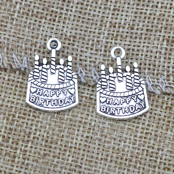 20 Pieces/Lot Antique Silver Color Happy Birthday Cake Charms Metal Alloy Diy Jewelry Making Charms Wholesale 15*22mm EF4331