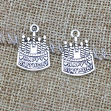 20 Pieces/Lot Antique Silver Color Happy Birthday Cake Charms Metal Alloy Diy Jewelry Making Charms Wholesale 15*22mm EF4331