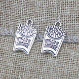 20 Pieces/lot 15mm*25mm Antique Silver Plated Metal Diy Charm Fries Charms For Jewelry Making