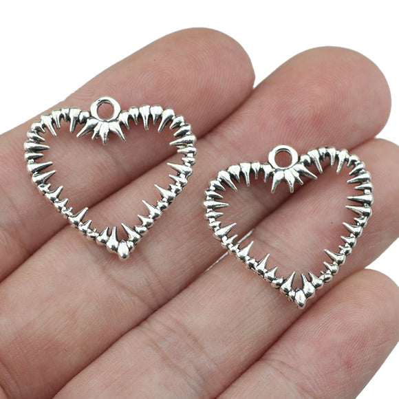 20Pcs 24*25mm Antique Silver Plated Alloy Unique Love-shaped Charms Punk Necklace Earrings Charms For DIY Jewelry Making