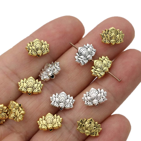 20Pcs Antique Gold Plated Lotus Spacer Beads Vintage Loose Beads for Jewelry Making Bracelet Accessories DIY 8x12mm EF3988