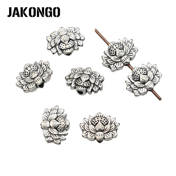 20Pcs Antique Silver Plated Lotus Spacer Beads Vintage Loose Beads for Jewelry Making Bracelet Accessories DIY 8x12mm EF3988
