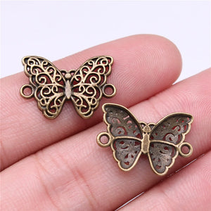 20Pcs/Lot 14*21mm Tibetan Silver Color Butterfly Connector Charms Pendants Bracelet Necklace Jewelry Making Accessories DIY