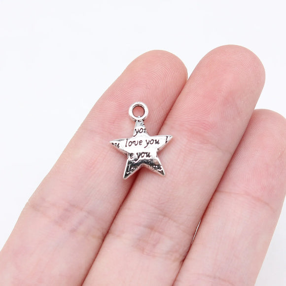 20Pcs/Lot 15x13mm Antique Silver Color I Love You Pentagram Charms Pendant For DIY Jewelry Making Jewelry Craft Findings