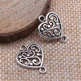 20Pcs/Lot 19x15mm Antique Silver Color Filigree Heart Flower Connectors Charm Pendant Jewelry Making Findings Accessories