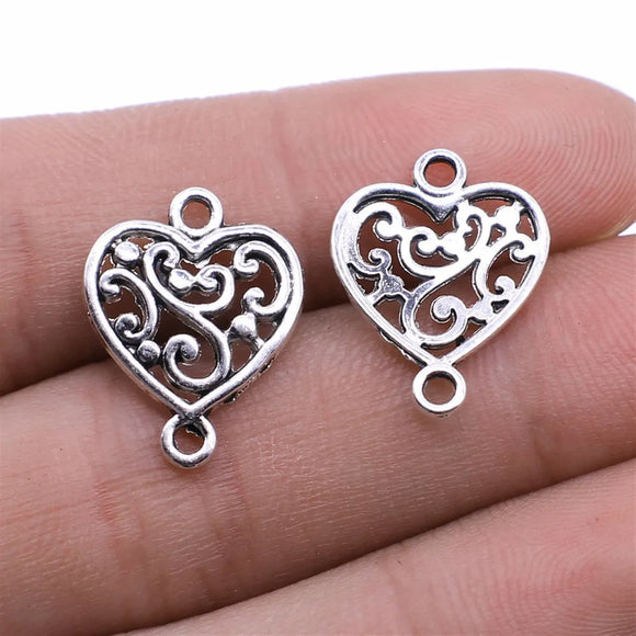 20Pcs/Lot 19x15mm Antique Silver Color Filigree Heart Flower Connectors Charm Pendant Jewelry Making Findings Accessories