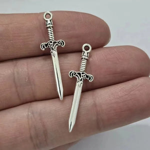 20Pcs/Lot 34x10mm Dagger ,Sword Charms Tibetan Silver Plated Pendants Antique Jewelry Making DIY Handmade Craft