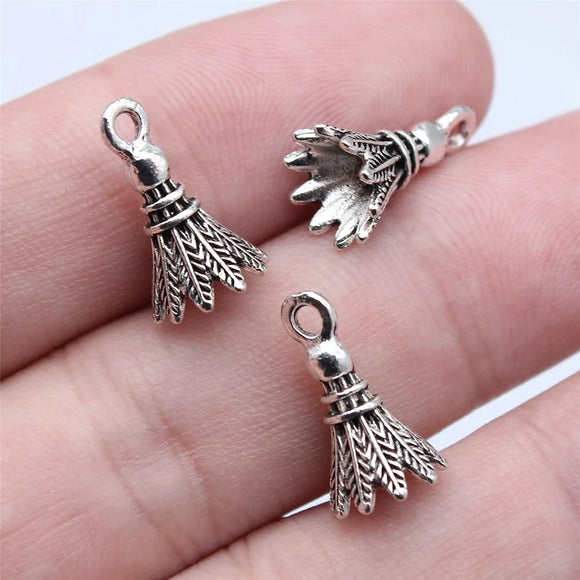 20Pcs/Lot 9x16mm Antique Silver Color 3D Badminton Charms Pendant For DIY Jewelry Making Handmade Jewelry Craft Findings